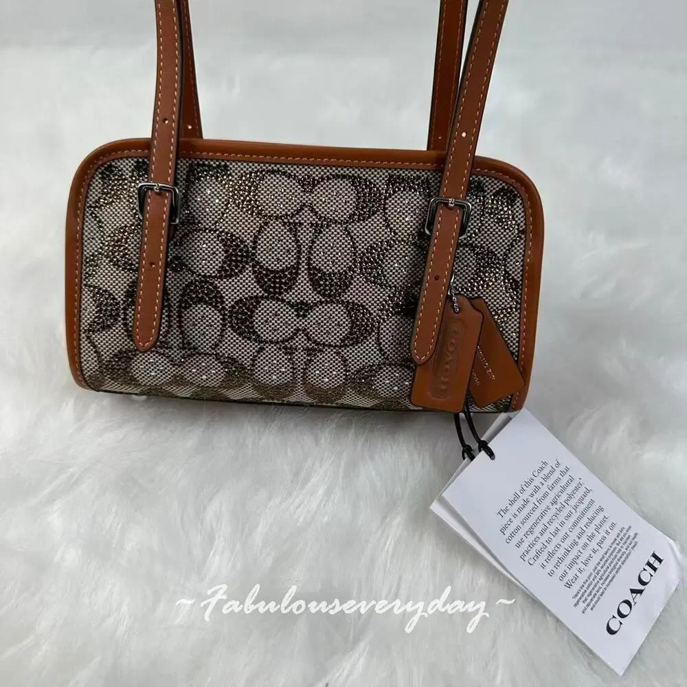 Coach Swing Zip Bag 20 Crystal Signature Jacquard Silver/Burnished Amber CBH53